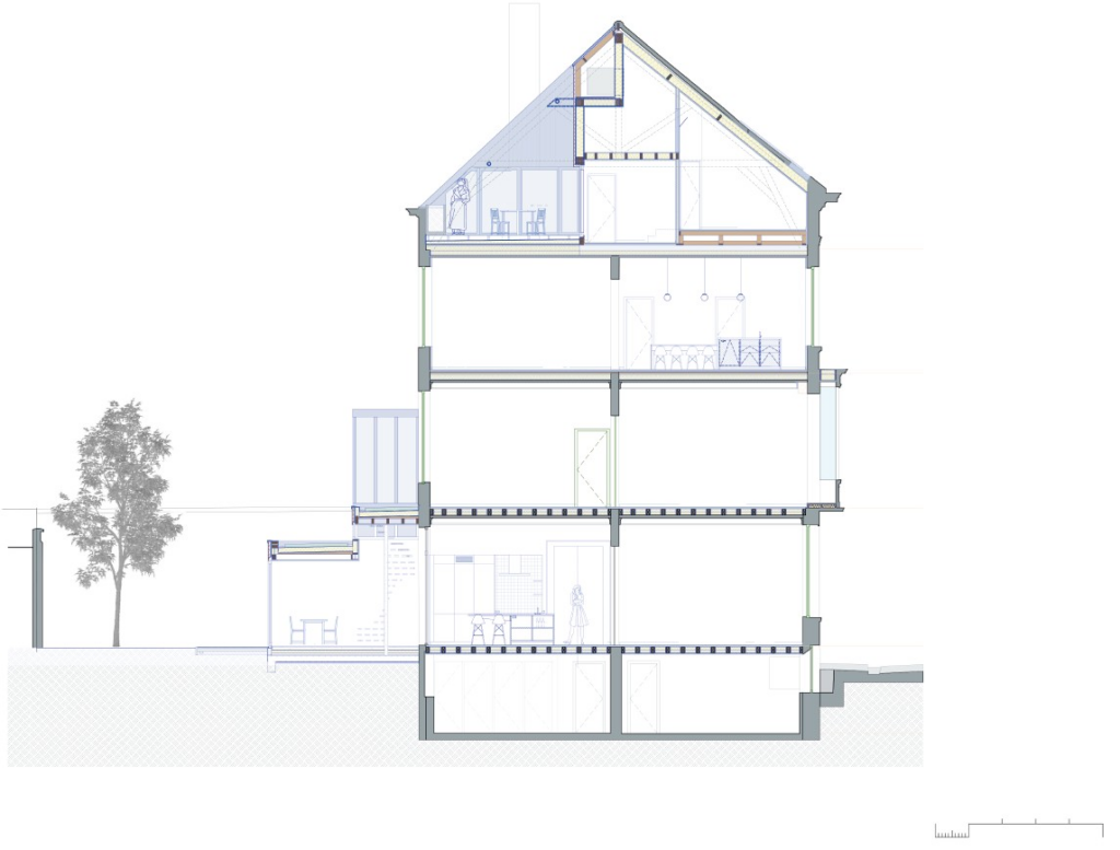 Inbreiding Kwaadham | Snede van het getransformeerde herenhuis met 2 duplexappartementen